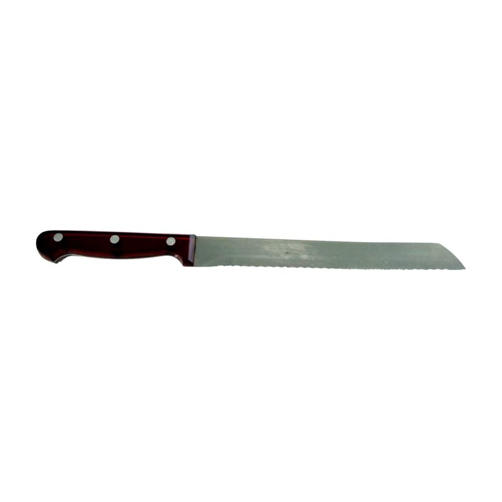 Vintage Serrated Bread Knife With Red Lucite Acrylic Handle And Stainless Blade
